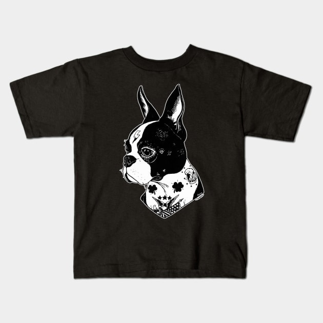 Tattooed Boston Terrier Kids T-Shirt by PaperTigress